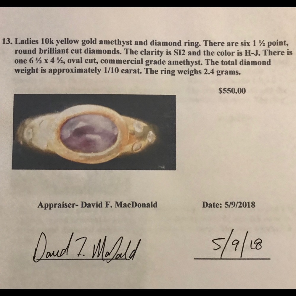 10k Yellow Gold, Amethyst, Diamonds size 5